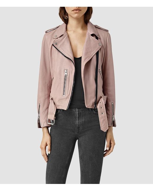 AllSaints Wyatt Leather Biker Jacket in Pink Lyst
