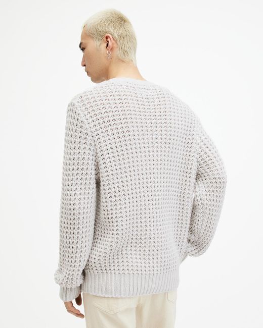 AllSaints White Illund Waffle Stitch Crew Neck Sweater for men