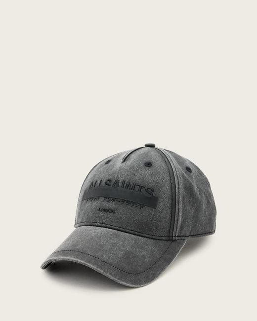 AllSaints Gray Redact Logo Print Baseball Cap for men