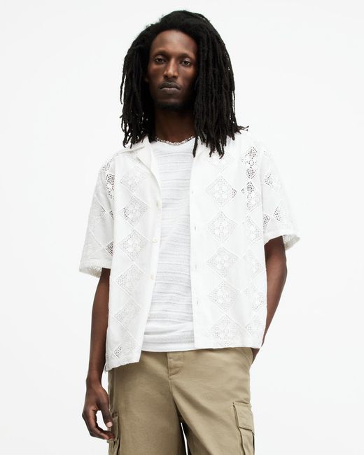 AllSaints White Vista Broderie Floral Relaxed Fit Shirt for men