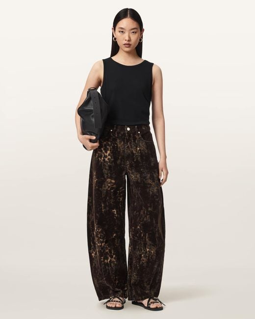 AllSaints Black Jett Leopard Print Barrel Leg Jeans