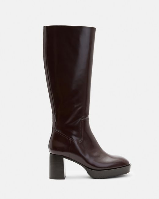 AllSaints Brown Pip Knee High Leather Boots