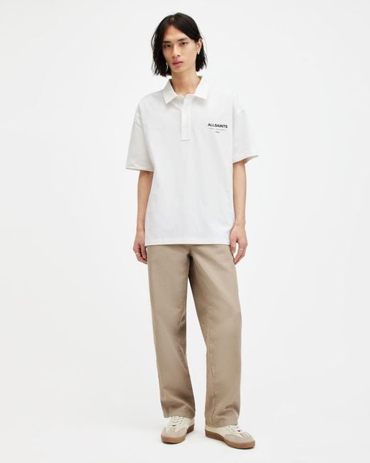 AllSaints White Underground Logo Relaxed Fit Polo Shirt for men