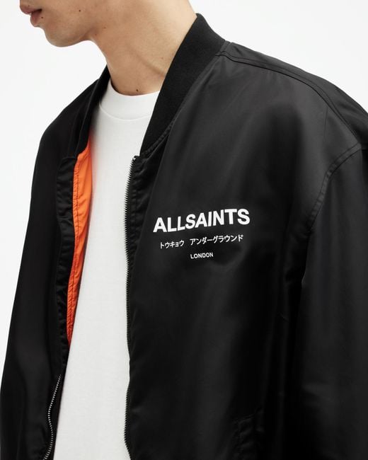 AllSaints Black Underground Relaxed Fit Bomber Jacket for men