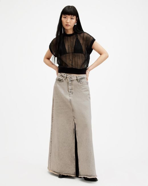 AllSaints Multicolor Noir Crossover Waist Denim Maxi Skirt