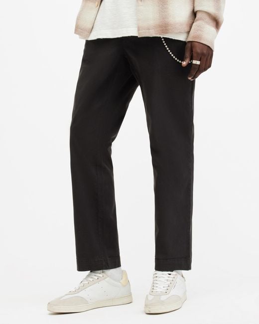 AllSaints Black Rhode Cropped Slim Fit Trousers for men