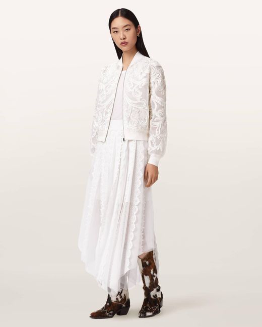 AllSaints Natural Polyester Vashtie Lace Maxi Skirt, /Us 0
