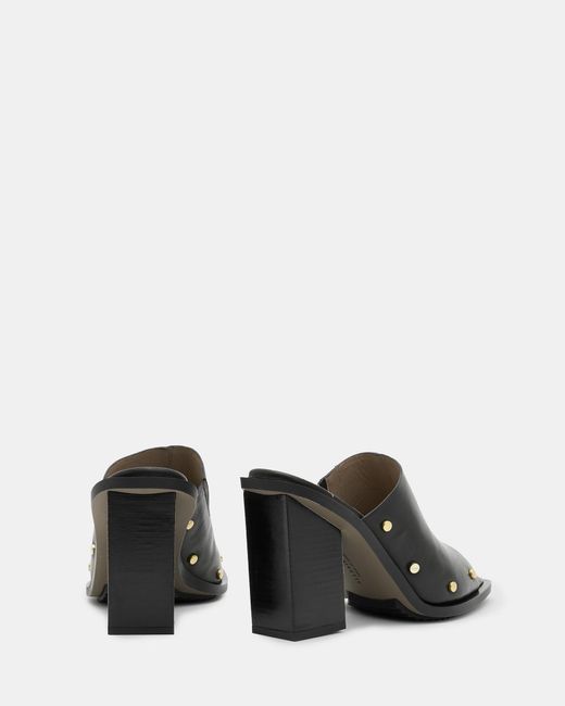 AllSaints Black Kelly Stud-embellished Heeled Leather Mules
