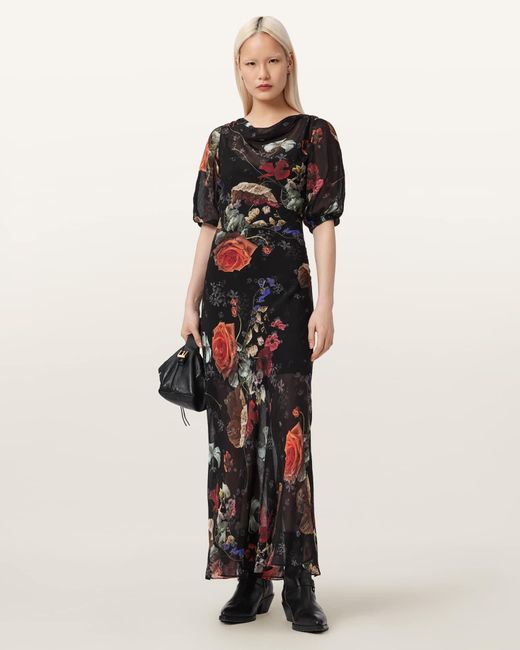 AllSaints Multicolor Polyester Tiwa Floral Midi Dress, /Us 0