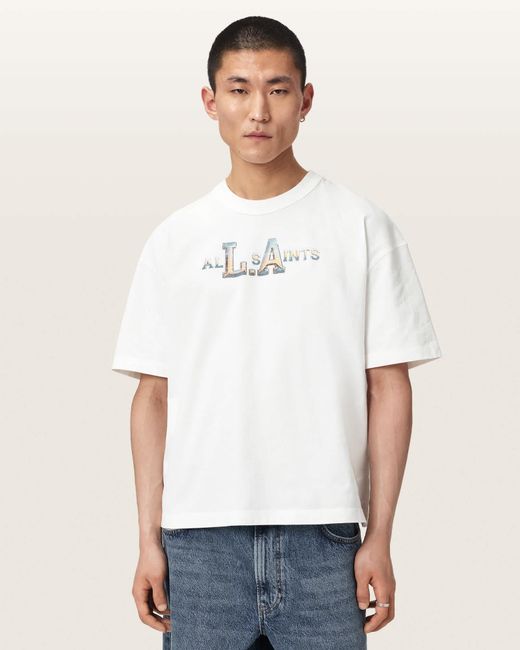 AllSaints White Angelino Boxy Short Sleeve Graphic T-Shirt for men