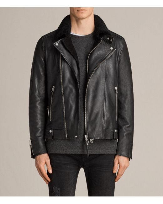 AllSaints Black Prospect Leather Biker Jacket for men