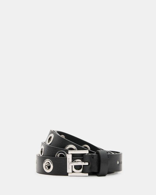 AllSaints Multicolor Daniela Skinny Leather Eyelet Belt,, /Shiny Nickel