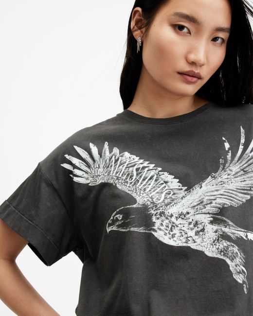 AllSaints Black Flite Briar Eagle Logo Acid Wash T-shirt,