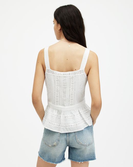 AllSaints White Catalina Square Neck Broderie Top,