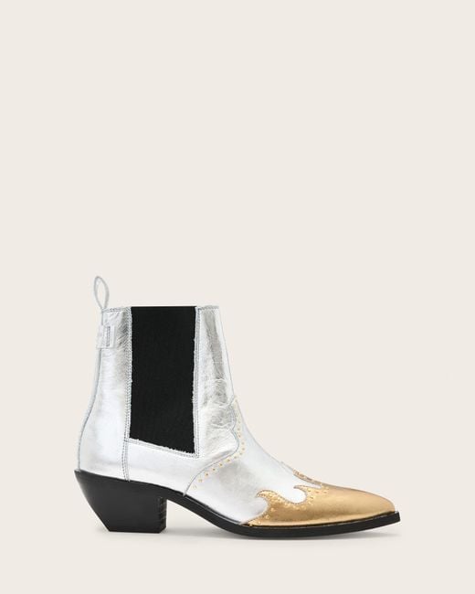 AllSaints White Denver Studded Leather Western Boots