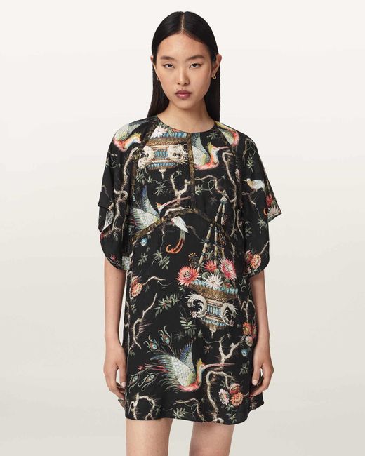 AllSaints Black Xena Relaxed Fit Mini Dress