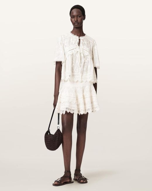 AllSaints Natural Lillith Embroidered Mini Skirt