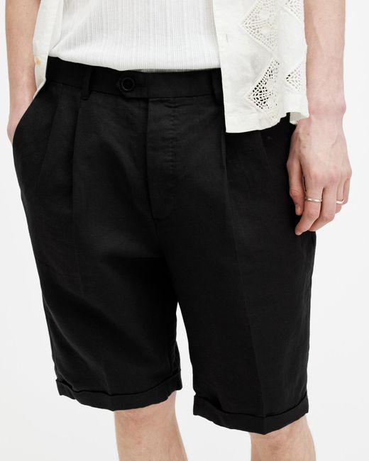 AllSaints White Ora Tallis Linen Blend Slim Fit Shorts, for men