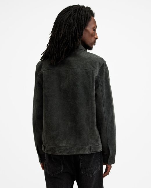 AllSaints Black Hopper Suede Trucker Jacket,, Washed for men