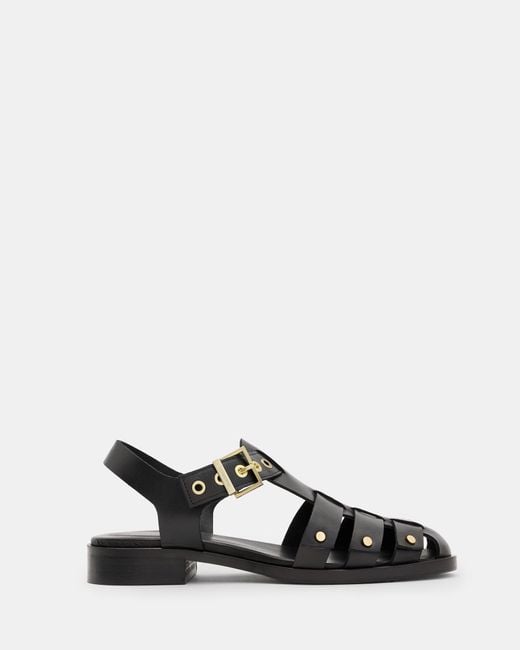 AllSaints Black Nelly Studded Leather Sandals,