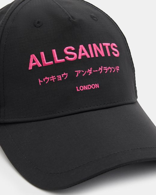 AllSaints Black Underground Nylon Logo Baseball Cap,