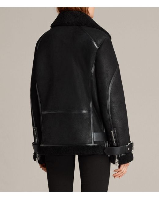 AllSaints Hawley Oversized Shearling Jacket in Black Lyst
