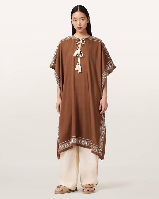 AllSaints Brown Tess Kaftan Maxi Dress