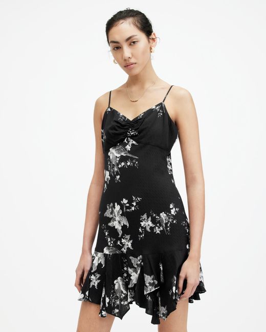AllSaints Black Erica Iona Jacquard V-neck Mini Dress,