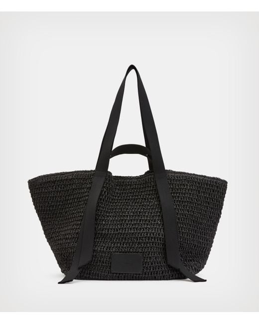 AllSaints Women's Jacqueline Straw Tote Bag in Black | Lyst
