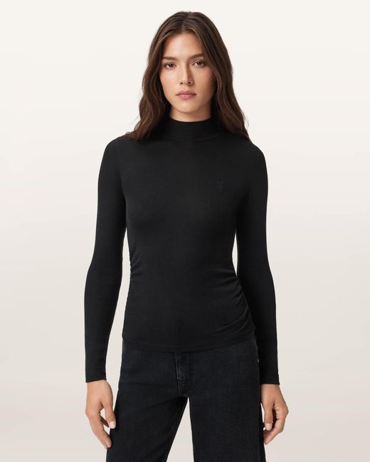 AllSaints Black Rina Long Sleeve Roll Neck T-Shirt