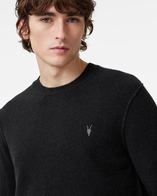 AllSaints Gray Statten Ramskull Crew Neck Sweater for men