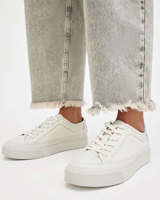 AllSaints White Milla Suede Lace Up Trainers,