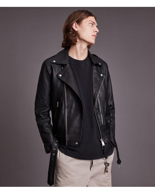 AllSaints Black Dren Leather Biker Jacket for men