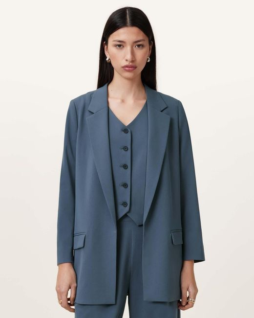AllSaints Blue Polyester Aleida Lightweight Tri Blazer, /Us 4