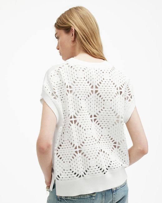 AllSaints White Marti Crochet Sleeveless Tank Top