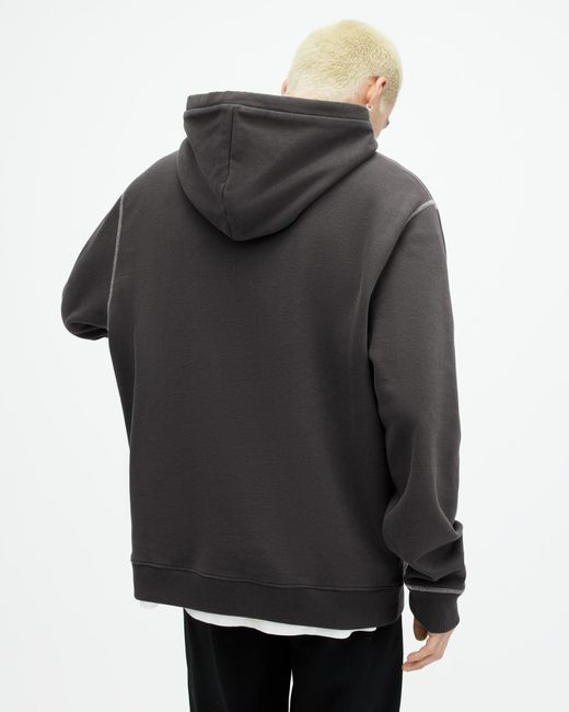 AllSaints Black Amir Pullover Contrast Stitch Hoodie for men