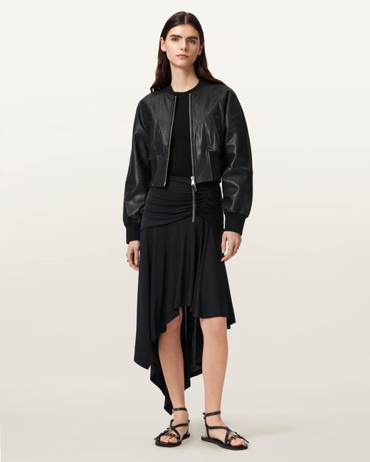 AllSaints Black Annalie Jersey Midi Skirt