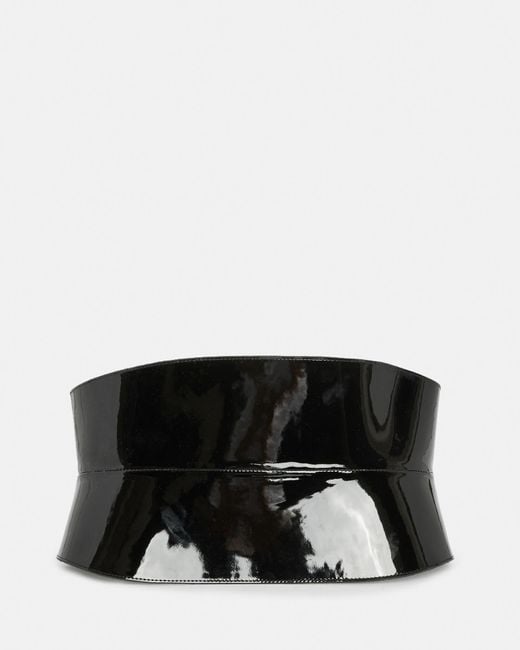 AllSaints Black Oakley Patent Leather Corset Belt