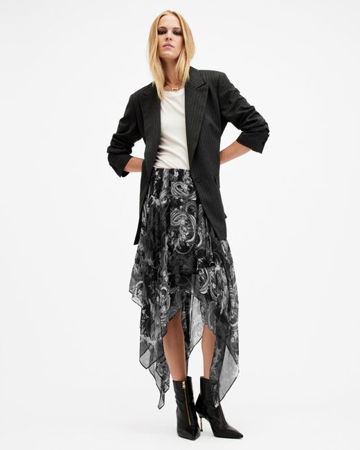 AllSaints Black Polly Asymmetric Hem Skirt