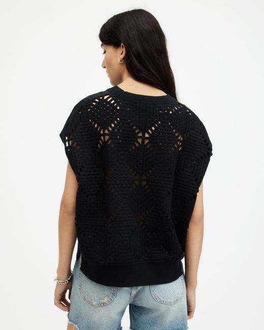 AllSaints Black Marti Crochet Sleeveless Tank Top