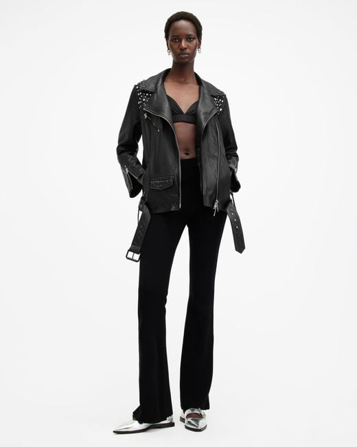 AllSaints Black Billie Embellished Leather Biker Jacket