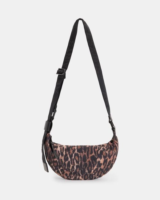 AllSaints White Half Moon Anita Leopard Print Bag