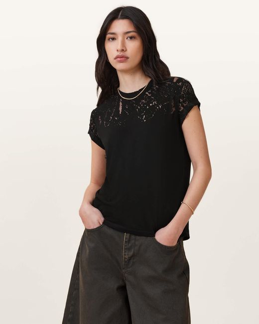 AllSaints Black Anna Snake Print Devore T-Shirt