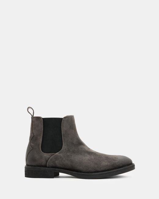 AllSaints Gray Creed Suede Chelsea Boots,, Charcoal for men