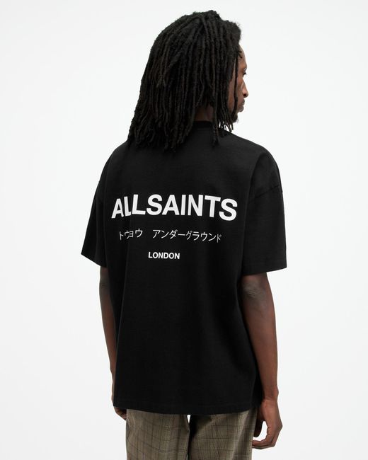 AllSaints Black Underground Oversized Crew Neck T-shirt, for men