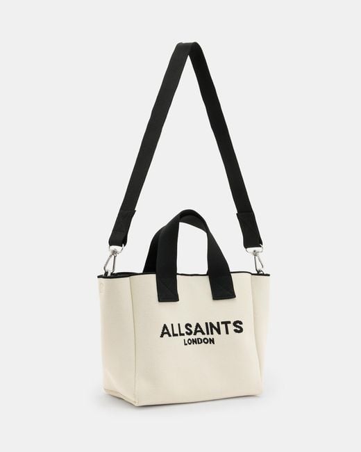 AllSaints Natural Izzy Logo Print Knitted Mini Tote Bag,