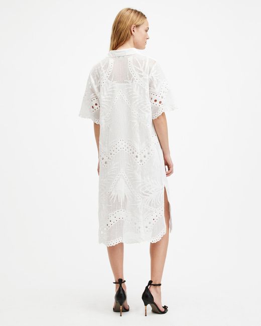 AllSaints White Meria Broderie Midi Dress,