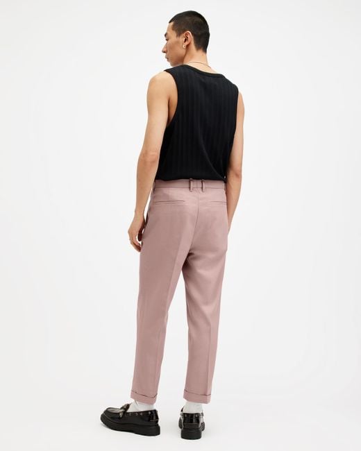 AllSaints Black Tallis Slim Fit Cropped Tapered Trousers for men