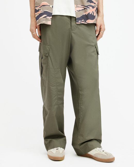 AllSaints Green Verge Wide Leg Relaxed Fit Cargo Pants for men