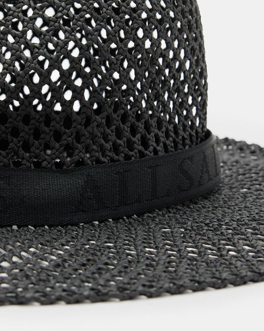 AllSaints Black Suvi Straw Fedora Hat,
